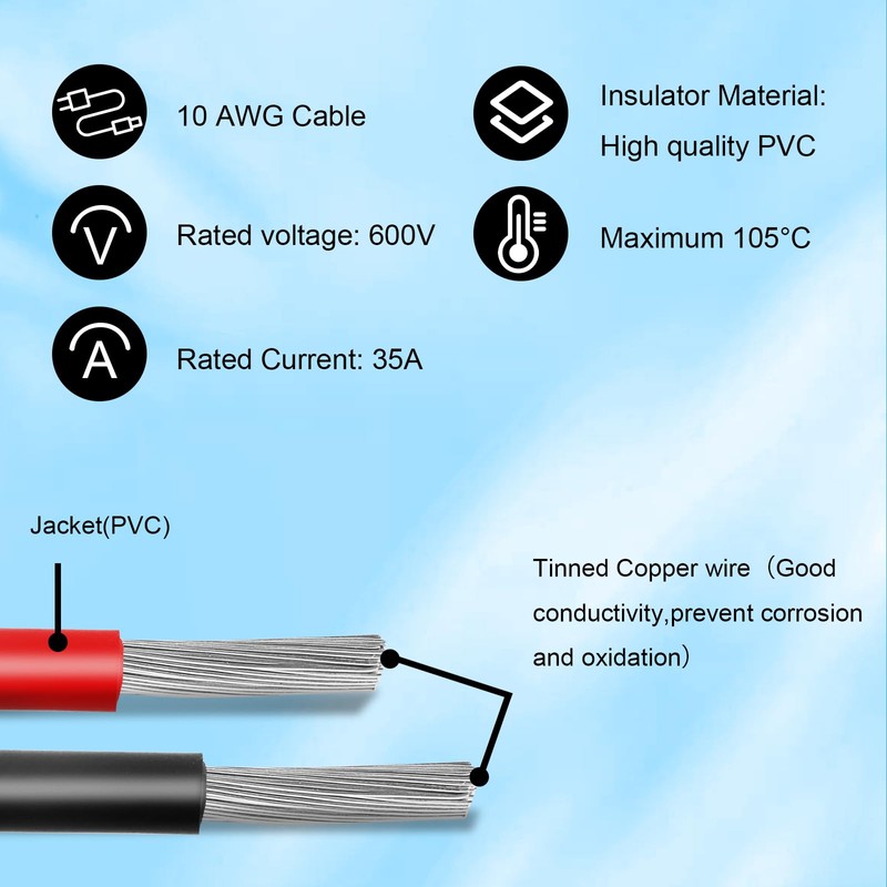 MOOKEERF Solar to XT60i Cable - 10AWG 30FT Solar Panel