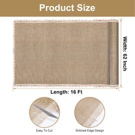 Burlap Fabric Roll, 62 Inch (W) X 16 Ft (L), Jute Outdoor Fabric by The Yard for Rose Bush Covers, Plant Garden Burlap Tree Trunk Wraps to Protect bark, Farmhouse Tree Decor for Crafts Gardening