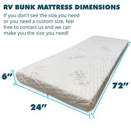 Foamma 6" x 24" x 72" Mattress for RV with Water Resistant Organic Cotton Cover, Firm High Density Foam, USA Made, CertiPUR-US Certified Foam