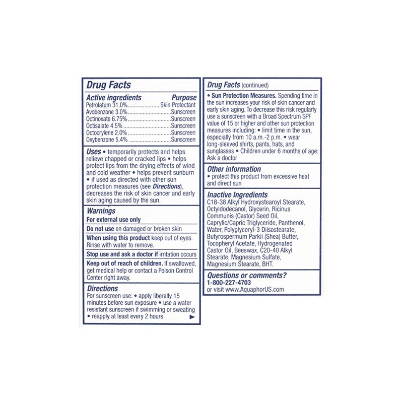 Aquaphor Protector de labios - Amplio espectro SPF 30 -