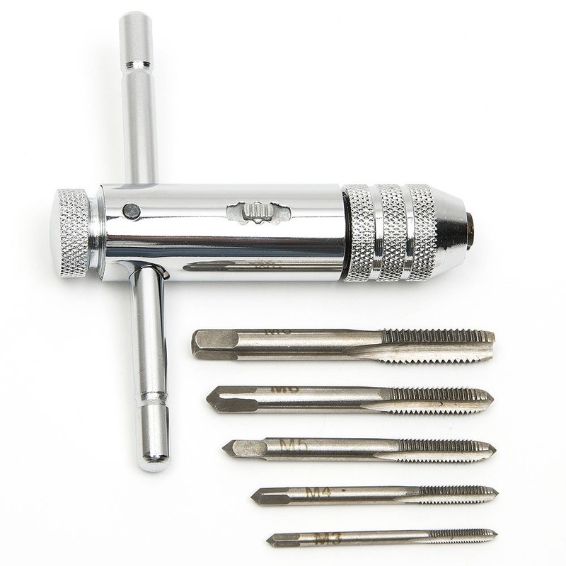Hakkin Adjustable M3-M8 3mm-8mm HSS T-Handle Reversible Ratchet Wrench Tapping