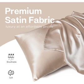 GO WELL Satin Pillowcase for Hair and Skin, Silk Satin Pillowcase 2 Pack, Queen Size Pillow Cases Set of 2, Silky Pillow Cover with Envelope Closure (18x28, Champagne) 600 TC