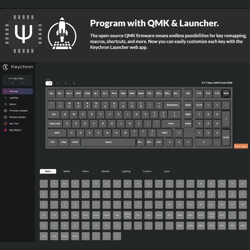 Keychron K17 Max 96% Layout Ultra-Slim Wireless Custom Mechanical Keyboard,