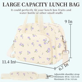 WOBAGMEN Lunch Box for Women,Insulated flower Corduroy Lunch Tote Cute Lunch bag with Shoulder Strap, Multiple Pockets, Adult Teacher Nurse Bento Lunch Box for Women for work Picnic