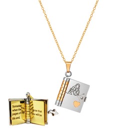 Granddaughter Book Necklace, For Granddaughter - The Most Beautiful Chapter Book Adjustable Silver Gold Book Pendant with 6 Pages Engraved Information Jewelry Gifts from Grandma (to my granddaughter)