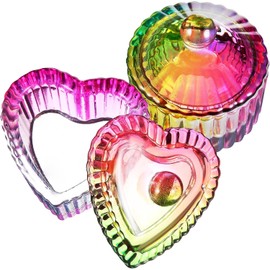OSALADI Platos Dappen de Vidrio con Tapa 2 Piezas, Recipientes de Almacenamiento para Monómero y Decoración de Uñas, Tamaño Pequeño, Formas Redonda y Corazón, Uso Profesional y Personal