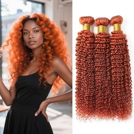 Biliisyff 16 18 20 Inch Ginger Orange Bundles Kinky Curly Human Hair Color 350 Dark Orange Curly Wave Bundles Curly Wave Hair Extensions Soft And Healthy Hair