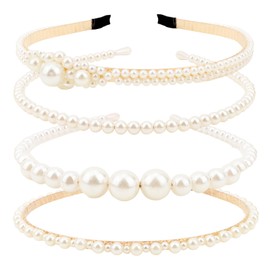 Luixenir 4 Pieces Elegant Pearl Headbands Bridal Beaded Hair Hoop Wedding Hair Accessories Set with White Pearl for Wome Girls