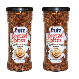 Utz Peanut Butter Pretzel Bites, 24 oz Canister (2 Count) – Crunchy Pretzel Nuggets with Creamy Peanut Butter Center, Quick Snacks with No Cholesterol, No Trans Fats, Brown