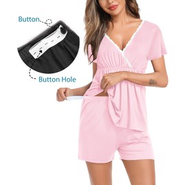 SWOMOG Women Maternity Pajamas Set Nursing Pjs Pregnancy Set Breastfeeding Pajamas 2 PCS Short Sleeve Postpartum Pajamas Maternity Sleepwear Nightwear Pink
