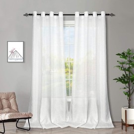 Melodieux White Semi Sheer Curtains 84 Inches Long for Living Room - Linen Look Bedroom Grommet Top Voile Drapes, 52 by 84 Inch (2 Panels)