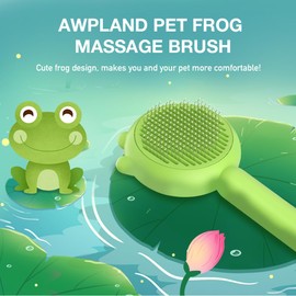 Awpland Self-Cleaning Dog & Cat Slicker Brush, Skin Friendly Deshedding Grooming Tool for Long or Short Haired Dogs Cats Rabbits, Dog Shedding Brush with Release Button - Frog