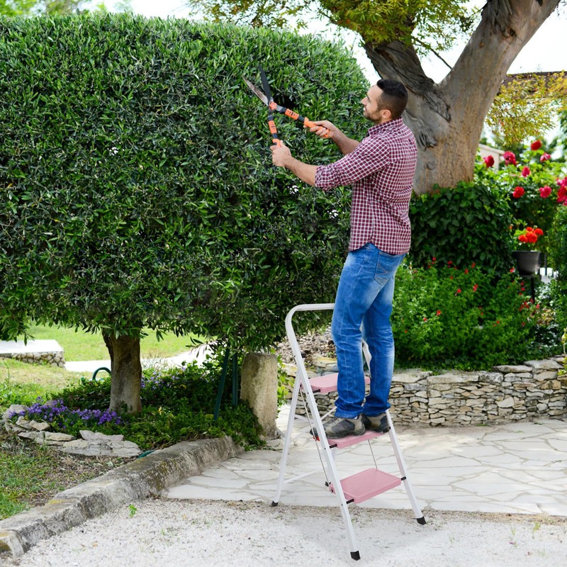 LUISLADDERS Step Ladder, Folding 3 Step Stool with Handgrip Anti-Slip