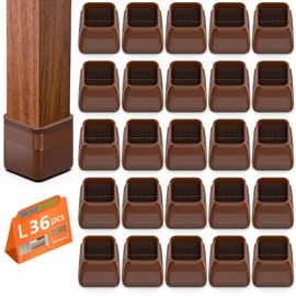 BAIPOK 36Pcs Chair Leg Floor Protectors, Square Silicone Chair Leg Protectors for Hardwood Floors, Felt Furniture Pads Chair Sliders, Chair Leg Covers, Reduce Noise & No Scratch, Brown, Large