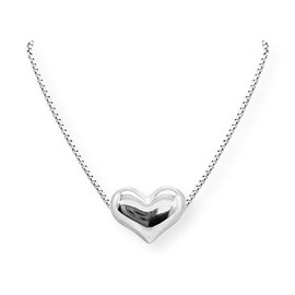 Heart Necklace for Women, Sterling Silver Floating Puffed Heart Necklace, Birthday or Valentine's Day Present for Mom, Wife, Girlfriend, or Daughter (19 inches plus 2-inch extender)