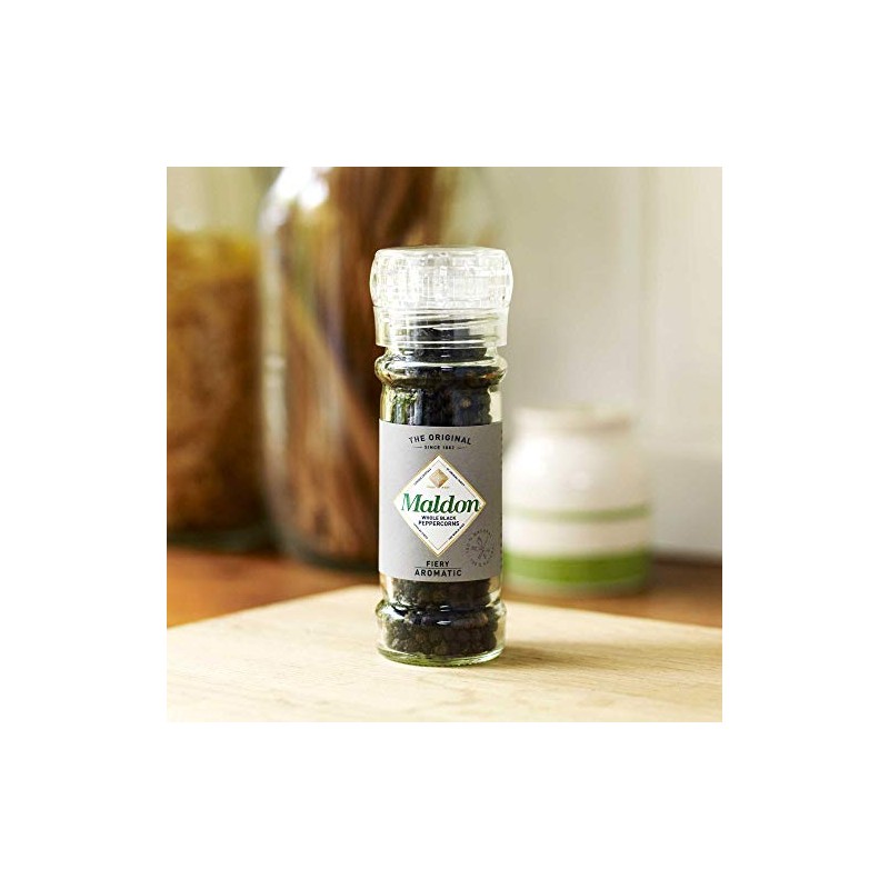 Maldon Whole Black Peppercorns Refillable Grinder - 6x50g