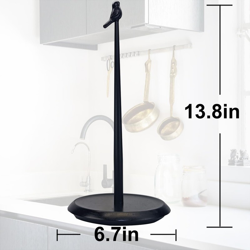 Black Paper Towel Holder Stand for Countertop with Solid Wood