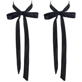 WEBEEDY 2 Pcs Black Tie for Women Self Bow Tie Long Ribbon Ties Shirt Uniform Neck Ties for Party Performance Cosplay Costume Accessories Birthday Graduation Gift, 148 cm Length