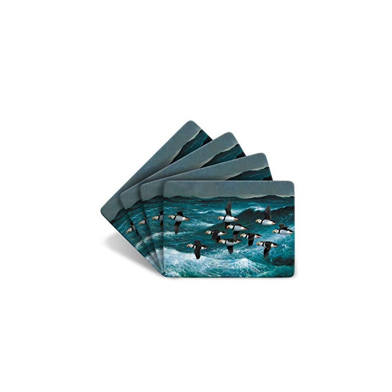 Julian Friers Puffins in Flight Large Table Mats by Wildlife