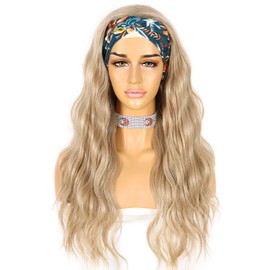 Sapphirewigs Body Wave Headband Wig Ash Blonde Synthetic Long Wavy Wig for Women Glueless Wigs Natural Looking 150% Density 26 inch