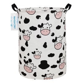 LANGYASHAN Storage Bin, Canvas Fabric Collapsible Organizer Basket for Laundry Hamper,Toy Bins,Gift Baskets, Bedroom, Clothes,Baby Nursery (Spotted Cow)