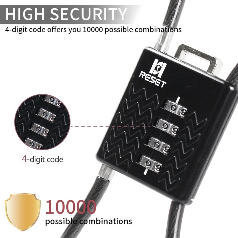 RESET-STS 4 Digit Combination Lightweight Security 40cm Cable Lock -