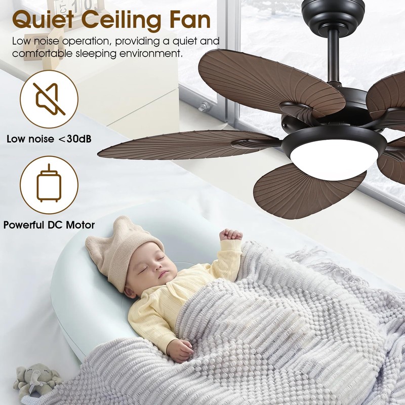 Wiviniya Tropical Ceiling Fans with Lights and Remote/APP Control, 44
