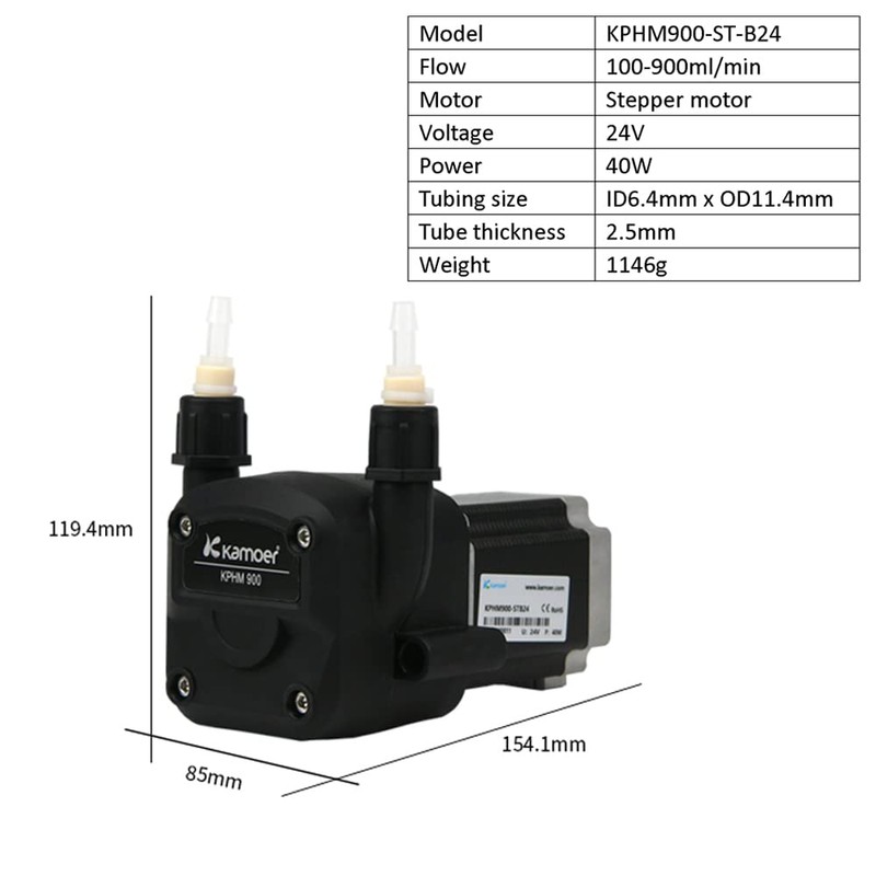 Kamoer KPHM900-ST-B24 high Flow 100-900ml/min peristaltic Pump 24V high Precision