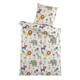 Children's Bed Linen Complete Set Duvet Cover 135 x 200 cm and Pillowcase 80 x 80 cm Microfibre Oeko-Tex Standard for Boys and Girls Animals Safari Jungle