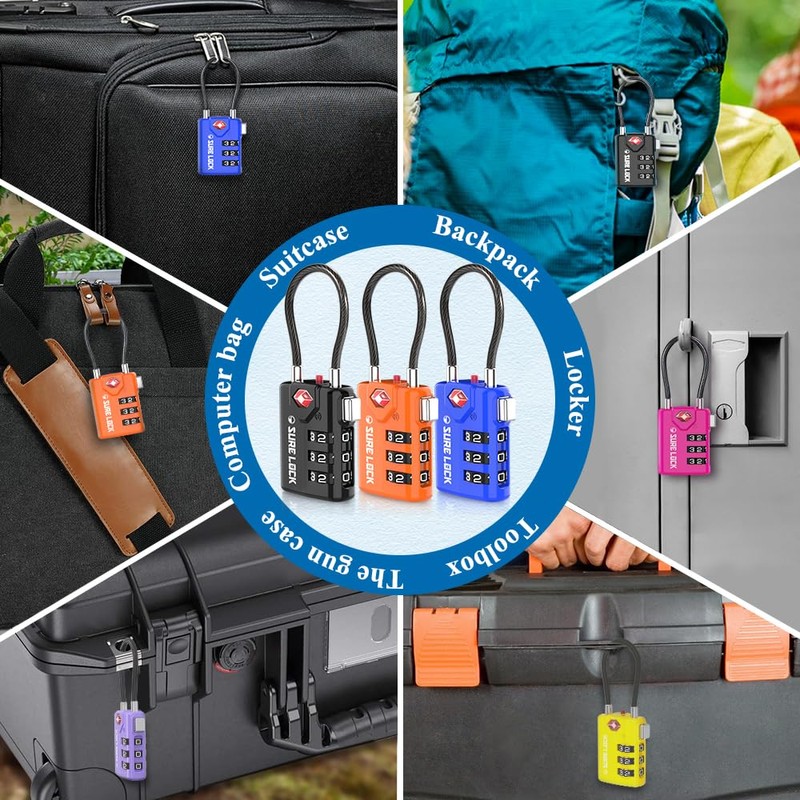 SURE LOCK TSA Compatible Travel Luggage Locks, Inspection Indicator, Easy