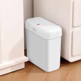 JUDRDO Small Trash Can with Lid 2.7 Gallon Bathroom Garbage Can - Plastic Narrow White Trash Bin, Slim Modern Little Covered Wastebasket for Bedroom, Office, Living Room, Laundry,Toilet, Rv