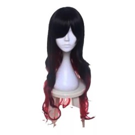 Ccutoo Peluca Ondulada Negro Con Rojo 65cm Cosplay Disfraz