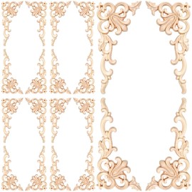 Vicenpal 20 Pcs Wood Applique Corner Onlay Decorative Wood Applique DIY Wooden Carved Corner Unpainted Wooden Carved Decals Carving Decal for Furniture Wall Cupboard Bed Cabinet(Cute Style)