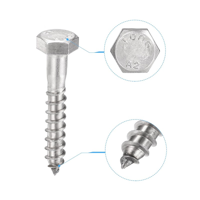 sourcing map Hex Lag Screws, M6 x 35mm 304 Stainless