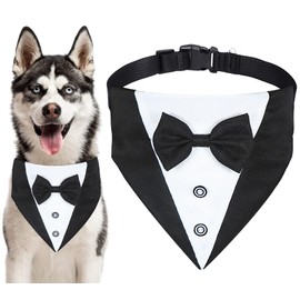 GOYOSWA Dog Tuxedo Collar with Bow Tie Dog Suit Dog Wedding Bandana, Adjustable Dog Tux Formal Dog Costumes for Small Medium Large Dogs Pets (L: Neck 15”-25”)