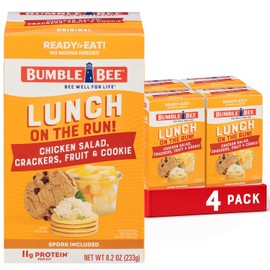 Bumble Bee Lunch On The Run Chicken Salad with Crackers Kit, 8.2 oz (Pack of 4) - Ready to Eat, Includes Crackers, Cookie & Mixed Fruit - Shelf Stable & Convenient Source of Protein