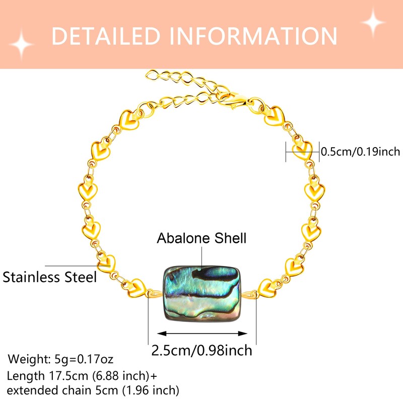 Oneress Shell Jewelry Adjustable Chain Stainless Steel Abalone Layered Bracelet