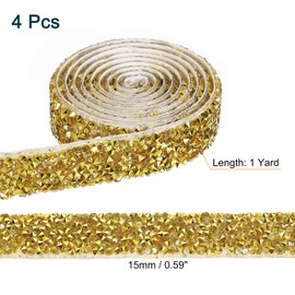 uxcell 4 Yards Resin Rhinestone Ribbon, Self-Adhesive Bling Crystal Ribbon Strips for Wedding Birthday Party DIY Crafts Decorations, Gold