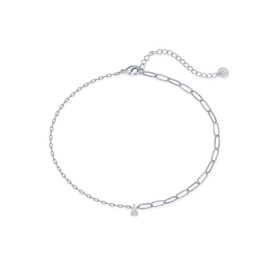 PAVOI 14K Gold Plated Charm Link Chain Anklets for Women | Dainty Cubic Zirconia Boho Dot Evil Eye Star Station Solitaire Pearl Beaded Festival Adjustable Gold Anklets, 9 Inches, White Gold, Cubic