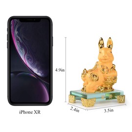 BRASSTAR Golden Resin Chinese Zodiac Rabbit Statue Feng Shui Home Office Table Top Decor Figurine Gift Collection PTZY103