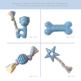 Kattypet Puppy Toys for Teething, Dog Chew Toys for Small & Medium Breeds, Soothe Teething Pain, Lessens Anxiety, Durable, All-Natural Rubber and Cotton, 4-Pack (Blue)