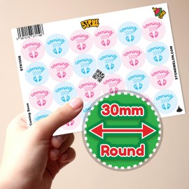 Stone Melon Gender Reveal Baby Shower Stickers 144 Team Blue Pink Coming Soon Stickers 30mm Round Boy Girl Boot Shoe