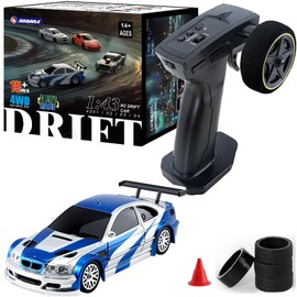 Moonzeamus 1/43 Mini RC Drift Car 2.4GHz RTR Full Proportional Remote Control Cars 4WD High Speed Racing Lights Kit and Racing Tires (4302)