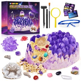 Gemstones Dig Kit, Dig Up 12 Fossils, Geode, Crystal Growing, STEM Geology Educational Toys for Boys&Girls Ages 3+, Science Rocks &Stones Excavation Kits for Kids Age 3 4 5 6 7 8