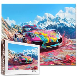 Racing Car Jigsaw Puzzle 1000 Pieces for Adult Racing Enthusiast Art Jigsaw Puzzle DIY Colorful Graffiti Car Craft Puzzles Colorful Handwork Puzzle Painting Jigsaw Puzzle for Home Decor Gifts