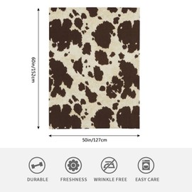 HGOD DESIGNS Brown & White Cowhide Fur Print Pattern Fleece Throw Blanket Ultra Soft Cozy Blooming Decorative Flannel Blanket All Season for Home Couch Bed Chair Travel 130x150cm