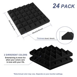 AGPtEK Soundproofing Padding, 24 Pieces Foam Insulation Boards, 25 x 25 x 5 cm, Acoustic Foam, Blue and Black, Ideal for Recording Studio, TV Room, Children's Room, Office and Podcast, Black
