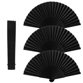 Pack of 3 Silk Hand Fan Wedding Fan Decoration Folding Fans Hand Folding Fan Vintage Handheld Folding Fan Chinese Fan Black for Men Women Wedding Party Gifts