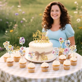 JeVenis JeVenis Love is in Bloom Cake Topper Floral Wildflower Bridal Shower Decor for Engagement Wedding Party Decorations Bride to Be Party Supplies Wildflower Party Cupcake Toppers