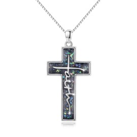 TRISHULA Cross Necklace for Women Sterling Silver Faith Pendant Necklace Abalone Shell Cross Jewellery Gifts for Girls Men, Sterling Silver